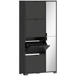 Meuble à chaussures 16 paires armoire à chaussures 4 tiroirs rabattables 2 portes en miroir étagères réglables noir
