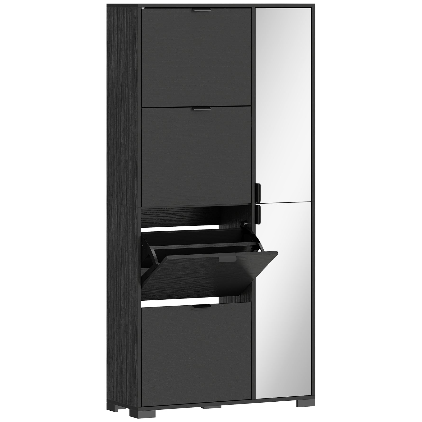 Meuble à chaussures 16 paires armoire à chaussures 4 tiroirs rabattables 2 portes en miroir étagères réglables noir
