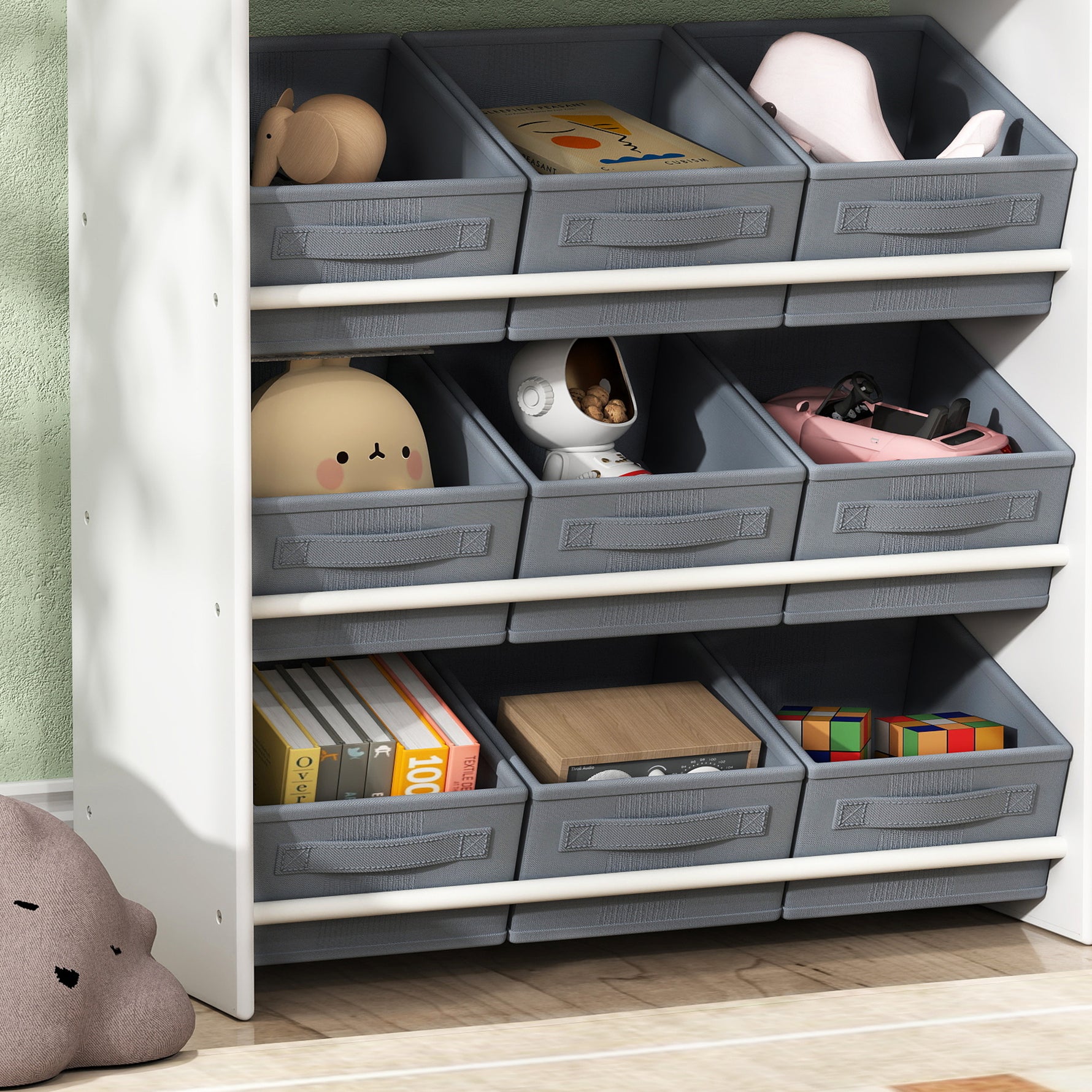 Étagère à jouets pour enfants étagère à livres 11 bacs de rangements en tissu non tissé 105 x 30 x 80 cm blanc