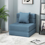 Chauffeuse canapé-lit convertible fauteuil 1 place avec 1 coussin déhoussable, tissu bleu foncé