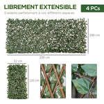 Lot de 4 Haies Artificielles de Lierre Extensible, Feuilles Murale Brise-vue en Polyester Osier, 200 x 100 cm, Vert