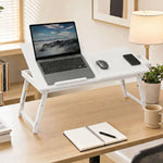 Table de lit pliable et réglable, plateau de lit pour ordinateur portable en bambou plateau inclinable 83,5x33x34cm blanc