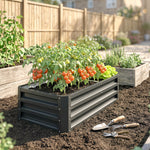 Carré potager de jardin rectangulaire tôle d'acier ondulée 120 x 60 x 30,5 cm gris