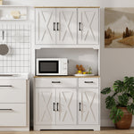 Buffet haut cuisine armoire de cuisine avec 6 portes 2 tiroirs plan de travail étagères réglables 94x39,5x175,2cm blanc