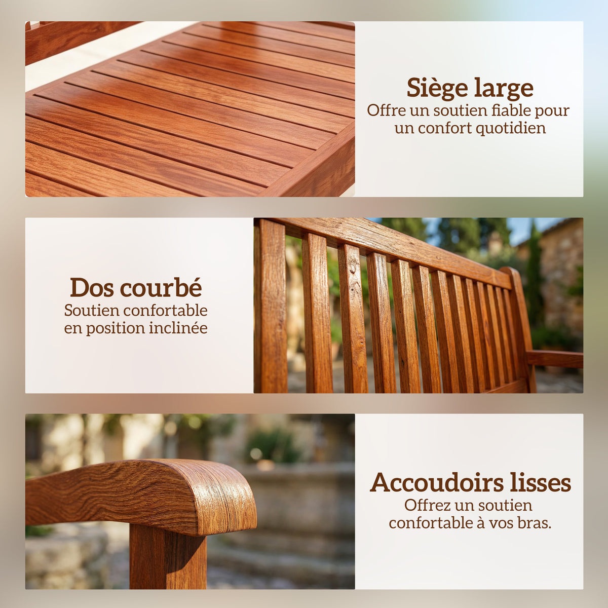 Banc de Jardin Banc Extérieur 2 Places avec Housse Imperméable et Dossier Ergonomique Bois Marron Clair