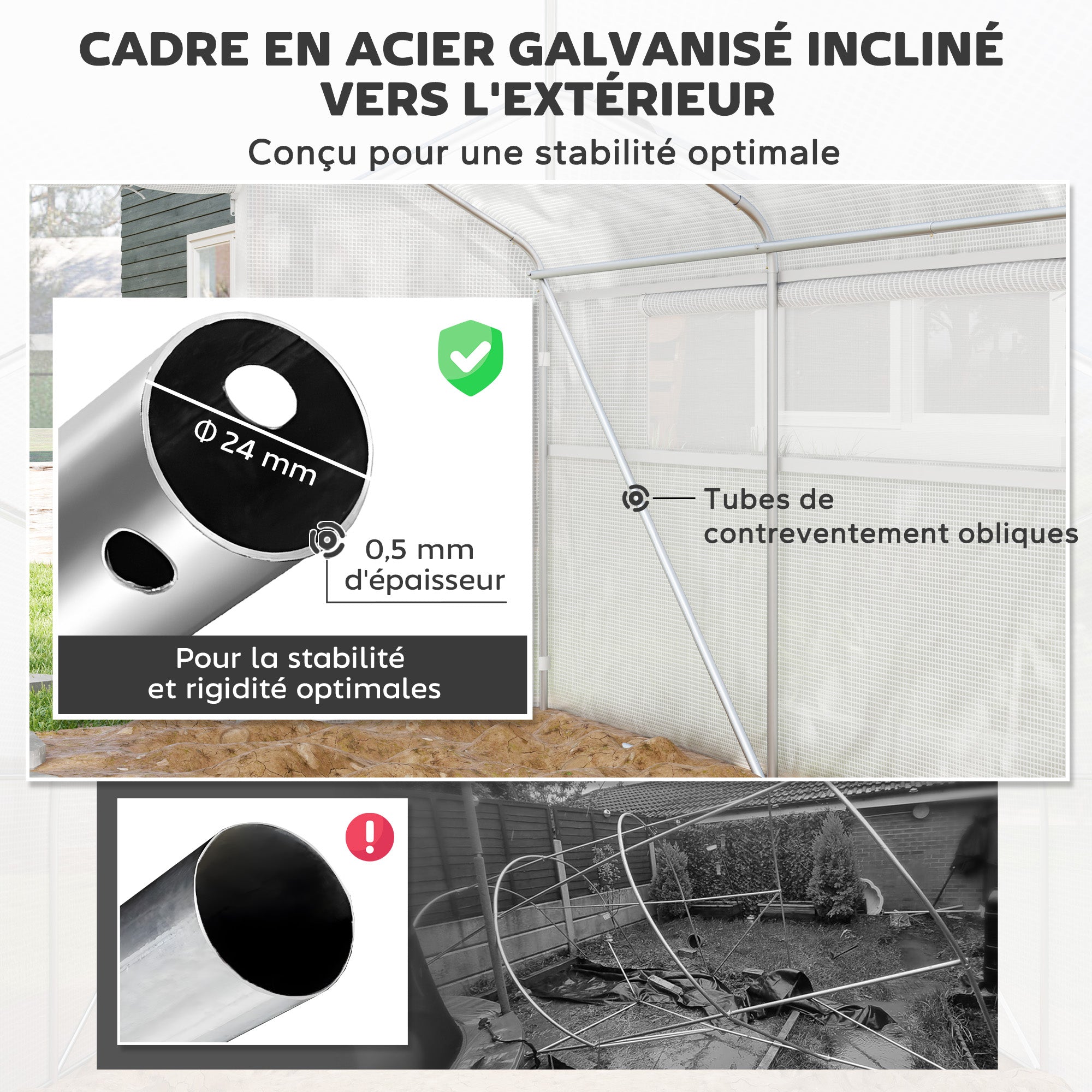 Serre de jardin 4 x 3 x 2m avec portes enroulables et grandes fenêtres, serre tunnel de jardin, blanc