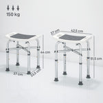 Tabouret de douche chaise de douche - assise rembourré et réglable, patins à ventouses antidérapants, en aluminium gris