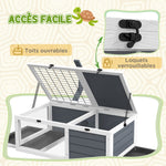 Maison enclos cage pour petit animal tortue avec 2 espaces support de lampe 81 x 48 x 31,5 cm gris