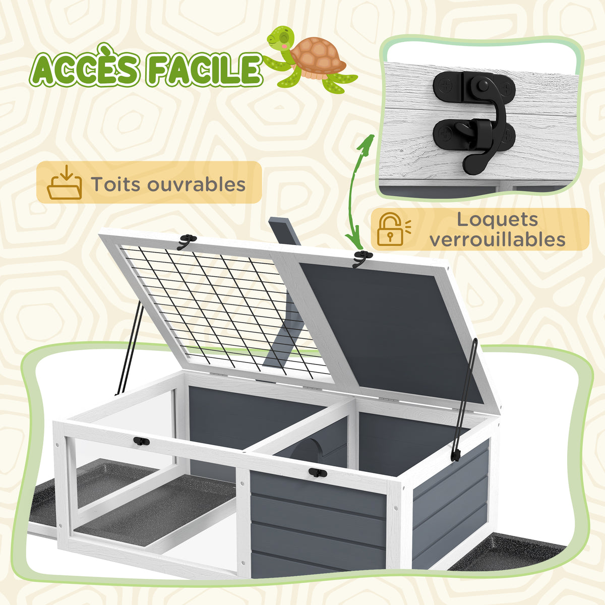 Maison enclos cage pour petit animal tortue avec 2 espaces support de lampe 81 x 48 x 31,5 cm gris