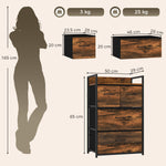 Mobile contenitore stile industriale, cassettiera con 4 cassetti in tessuto pieghevoli e rimovibili e 1 ripiano - 50 x 29 x 85 cm