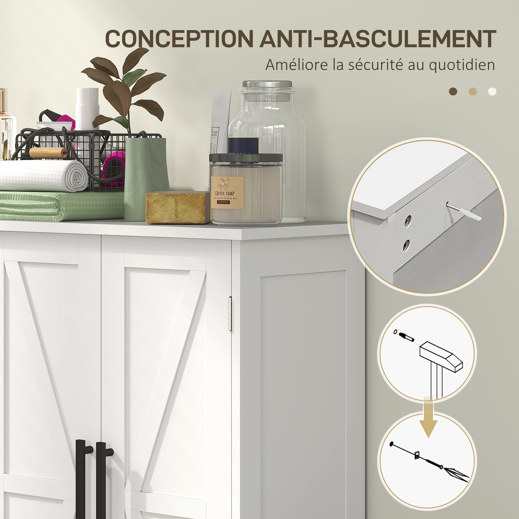 Meuble de salle de bain, meuble de rangement, avec 4 tiroirs, 1 placard, pour petits espaces, 81,2 x 30 x 83,8 cm, blanc