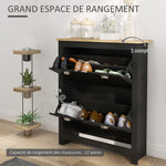 Armoire à chaussures 2 portes abattantes 2 compartiments poignées coquilles métal 79 x 23 x 90,5 cm noir chêne