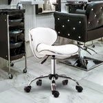 Tabouret à roulettes tabouret de travail avec hauteur réglable 44-56 cm et dossier, pivotant 360°, blanc
