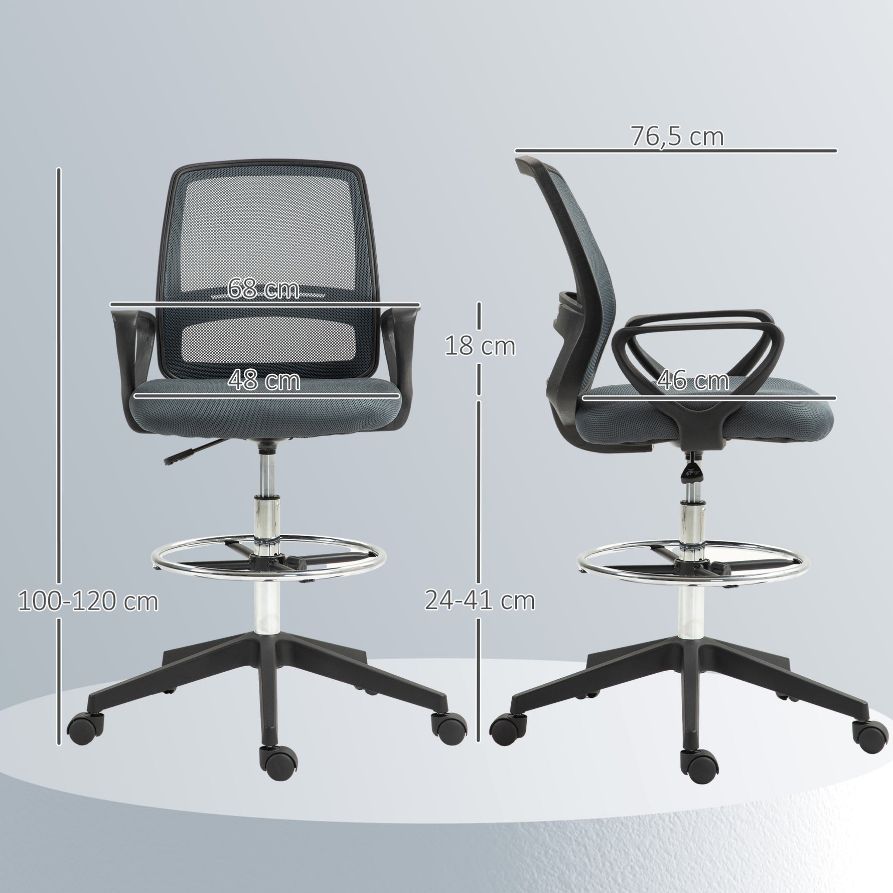 Fauteuil de bureau chaise de bureau assise haute réglable tabouret de bureau pivotant 360° maille respirante
