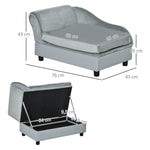 Canapé Chien Chat sur Pied avec Coffre de Rangement Style Moderne Coussin d'assise Amovible Grand Confort 76 x 45 x 43 cm gris clair