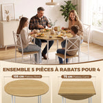 Set da pranzo con tavolo e 4 sedie per 4 persone, tavolo da cucina pieghevole da 105 cm, sedie impilabili, rovere