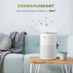 Purificateur d'Air HEPA, Ioniseur, CADR 225m³/h, Mode de Veille Silencieux, 50W, Minuterie, 4 Vitesses - Dim. 22L x 22l x 36H cm - Blanc