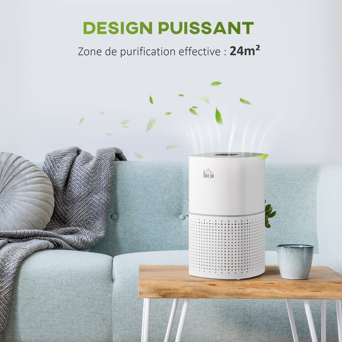 Purificateur d'Air HEPA, Ioniseur, CADR 225m³/h, Mode de Veille Silencieux, 50W, Minuterie, 4 Vitesses - Dim. 22L x 22l x 36H cm - Blanc