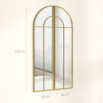 Miroir mural arc 30 x 120 cm, grand miroir décoratif avec cadre métallique, pour salon, chambre, couloir, ton doré