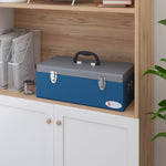 Caisse boite à outils en métal transportable avec 3 poignées, 2 loquets, dim. 50L x 26l x 18,5H cm, bleu