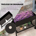 Jardinière sur Pieds Potager dim. 109L x 39l x 80H cm étagère 2 Roues + Insert d'irrigation métal Noir