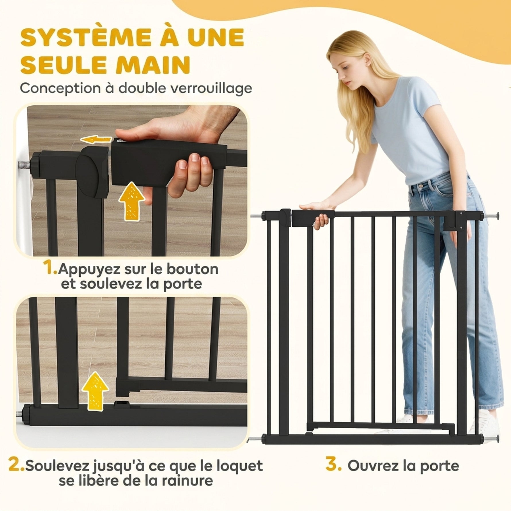 Barrière de sécurité pour chiens et bébés 76 à 81 cm avec extension fixation par pression sans perçage blanc