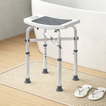 Tabouret de douche chaise de douche - assise rembourré et réglable, patins à ventouses antidérapants, en aluminium gris