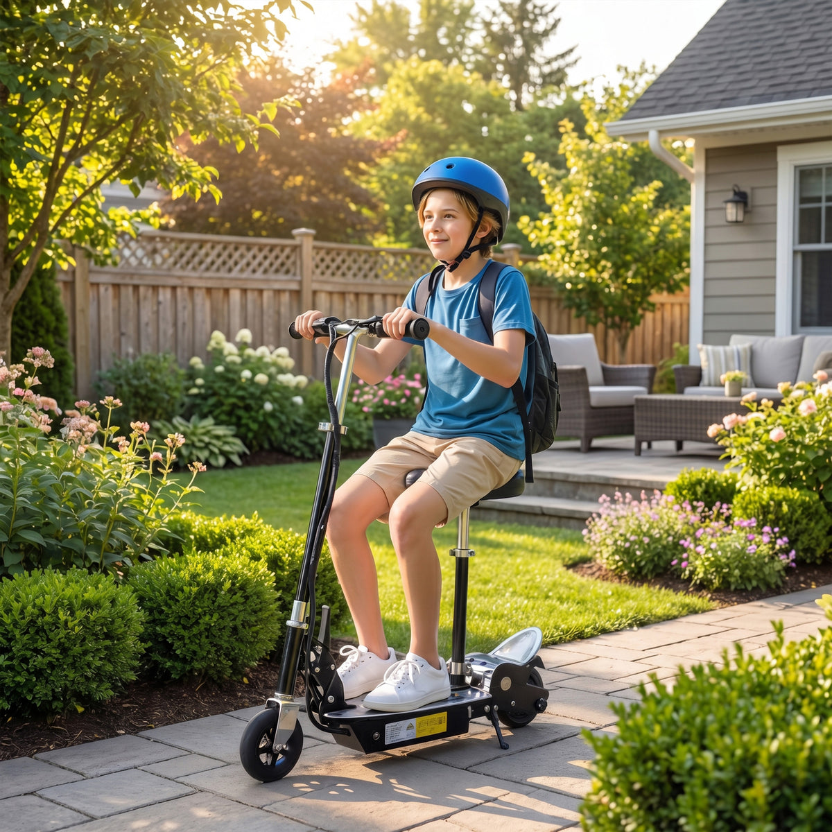 Trottinette électrique 120 W pliable pour enfant de 6+ ans hauteur guidon et selle réglable 10 Km/h max. noir