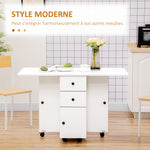 Table de cuisine pliable table à manger pliante 2 plateaux rabattables avec 2 tiroirs 1 placard blanc