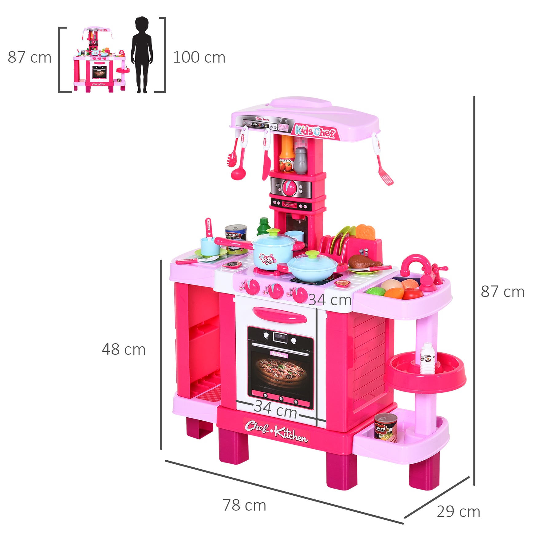 Cuisine pour Enfant Recettes Jeu d'imitation 38 Accessoires Inclus Sons et lumières polypropylène Rose