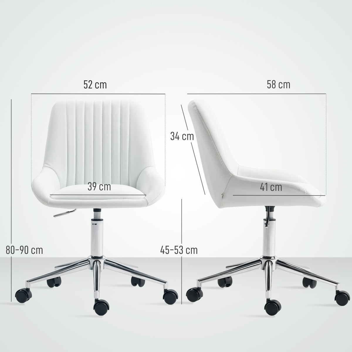 Fauteuil de bureau sans accoudoirs, chaise de bureau avec hauteur réglable, 52x58x80-90cm, blanc-2