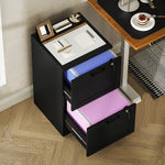 Caisson bureau, meuble rangement bois 2 tiroirs et serrure, barres de suspension réglables, 40 x 40 x 71 cm, noir