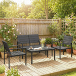 Salon de Jardin Extérieur 4 Pièces, Canapé 2 Places, 2 Chaises, Table Basse, Mobilier de Jardin en HDPE Effet Bois Noir