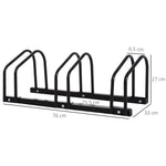 Râtelier 3 vélos -  - rangement pneu 65 mm sol ou mural - pour VTT enfants BMX - 76 x 33 x 27 cm - acier - noir