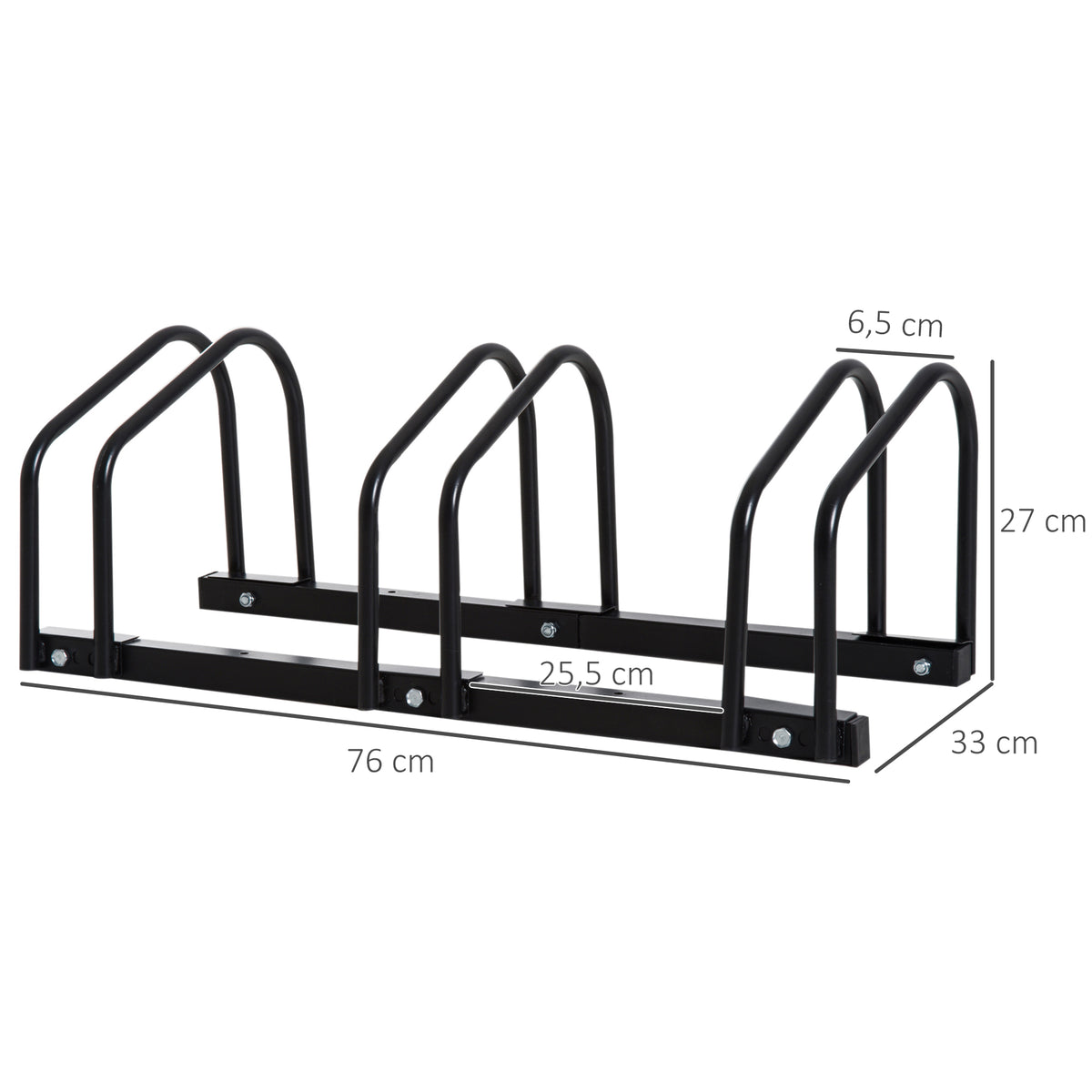 Râtelier 3 vélos -  - rangement pneu 65 mm sol ou mural - pour VTT enfants BMX - 76 x 33 x 27 cm - acier - noir