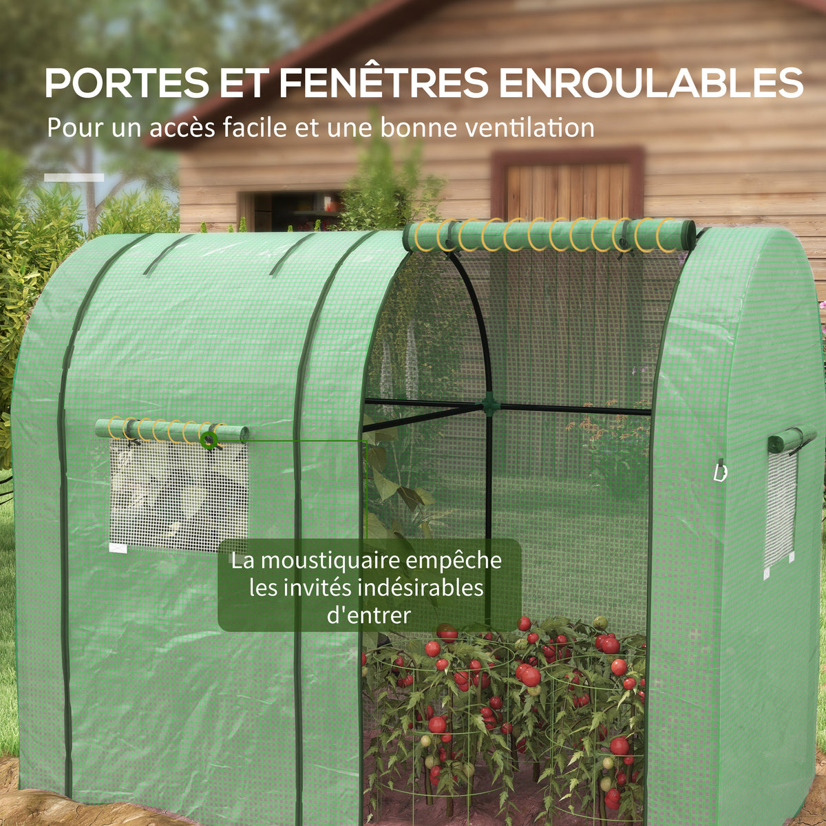 Serre de jardin 1,8 m² dim. 1,85L x 0,9l x 1,5H m 2 Portes zippées déroulantes 4 fenêtres enroulables Acier PE Vert