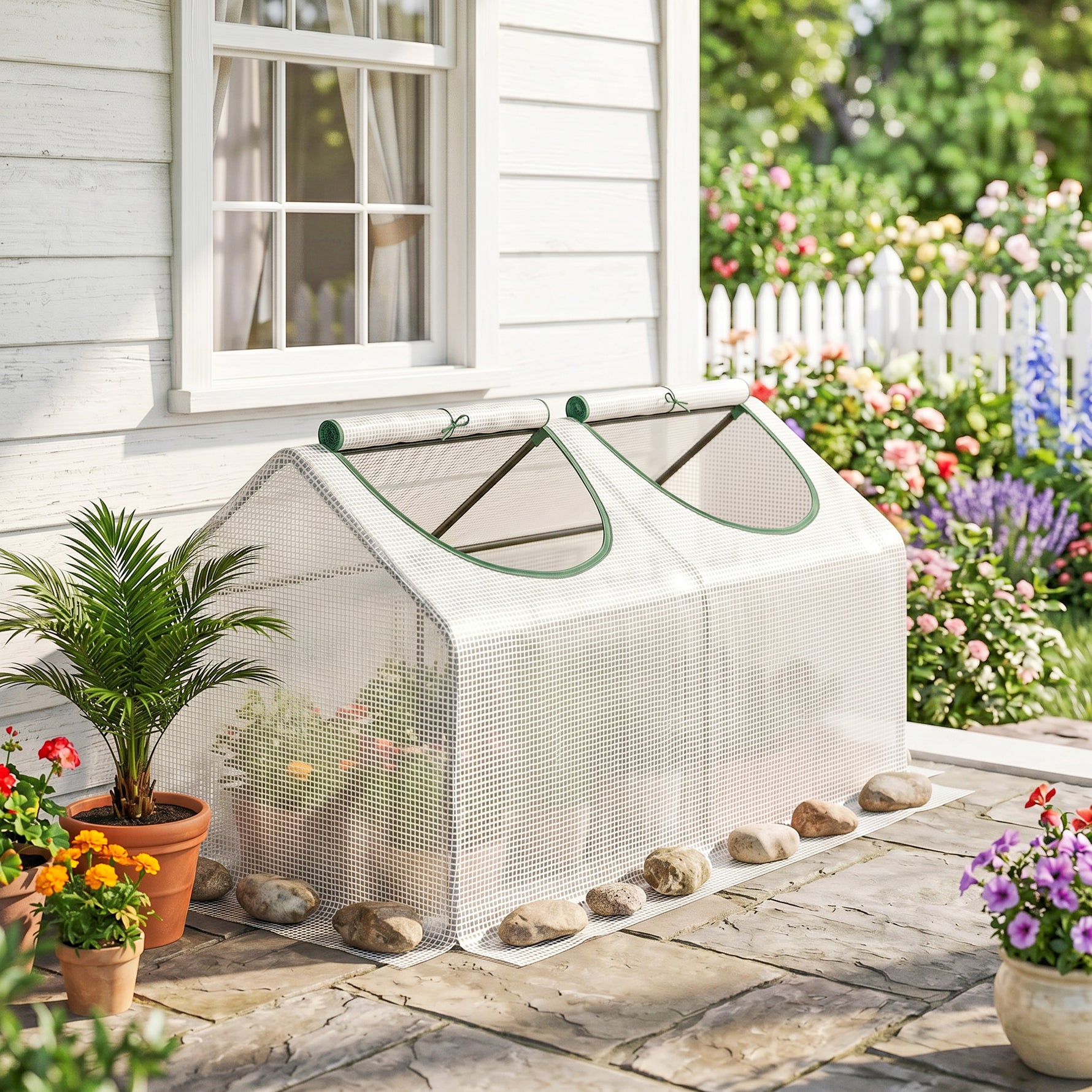 Serre de jardin mini serre 2 fenêtres enroulables couverture en PE haute densité 140 g/m² 120 x 60 x 60 cm blanc