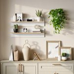 Lot de 2 étagères murales de 80 cm, étagères flottantes pour salon, entrée, chambre et cuisine, blanc et bois naturel