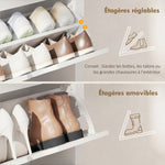 Armoire à Chaussures 3 Portes abattantes 2 Compartiments Panneaux Particules Blanc chêne