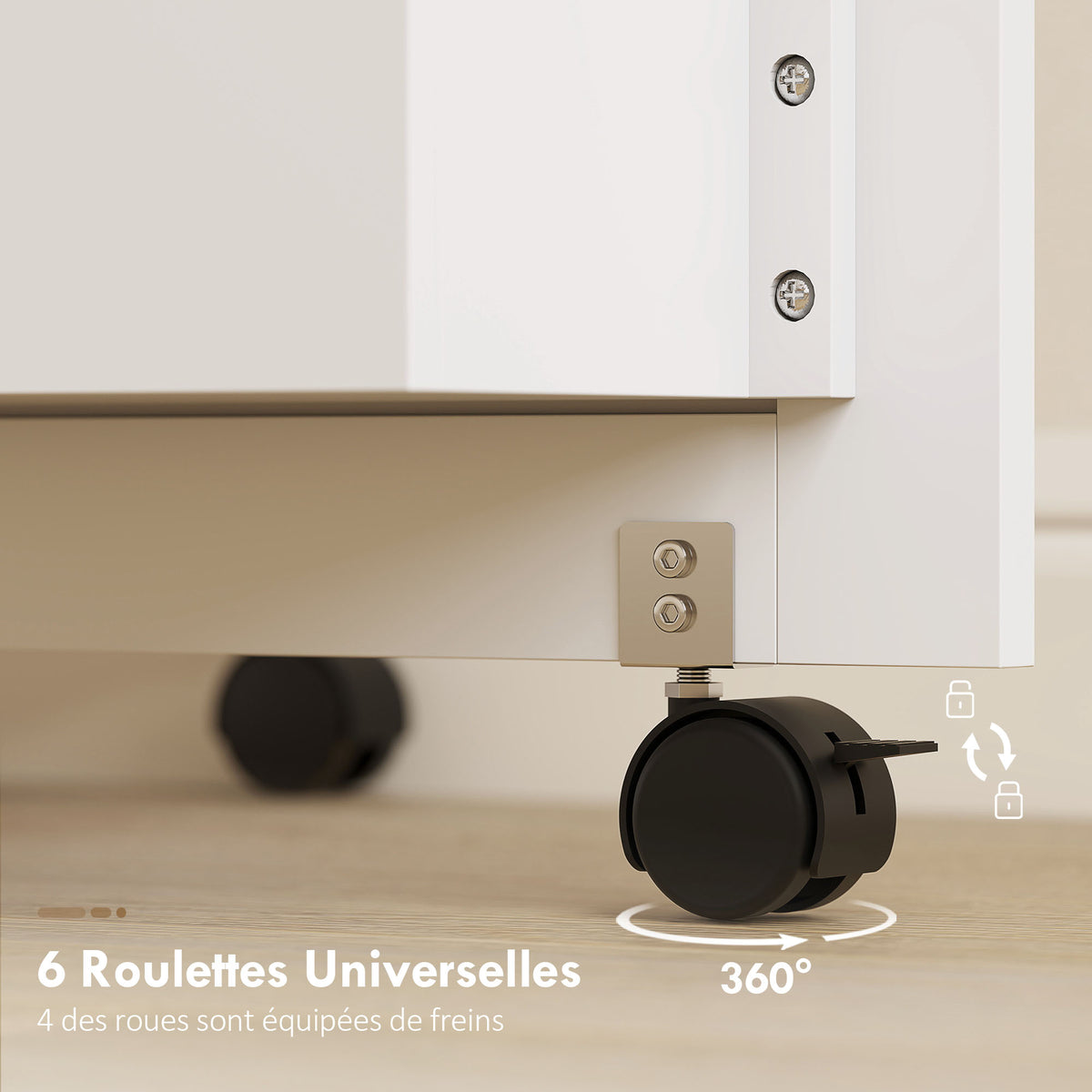 Tavolo da cucito pieghevole, mobile per cucito con rotelle, 2 ante magnetiche, 4 scomparti, 20 ganci, 160x40x81,5cm, bianco