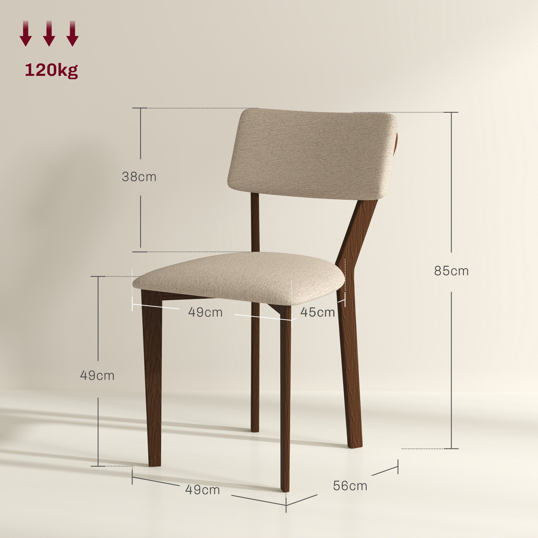 Lot de 2 chaises salle à manger chaises de cuisine avec dossier pieds en bois tissu effet lin 49 x 56 x 85 cm beige