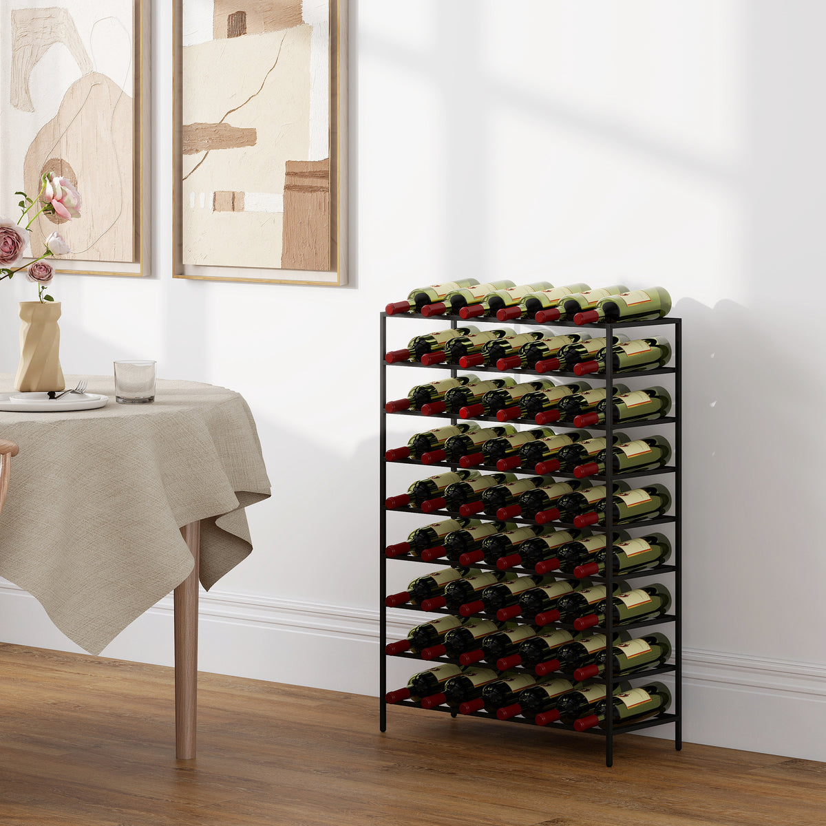 Étagère à vin rack pour bouteilles range-bouteilles capacité 54 bouteilles dim. 63L x 25l x 91H cm métal noir