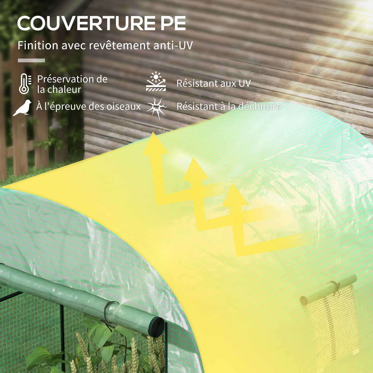 Serre de jardin serre tunnel de jardin 3,24m² PE Haute densité 135 g/m², avec 2 portes zippées 180 x 180 x 200 cm, vert