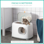 Kattenbak, gesloten kattentoilet met deksel en schep, kunststof (PP), 55L x 40B x 39H cm, wit