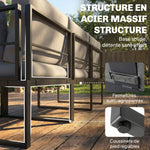 Salon de jardin extérieur 6 personnes modulable table basse et plateaux latéraux en bois PSPC coussins épais 10cm gris
