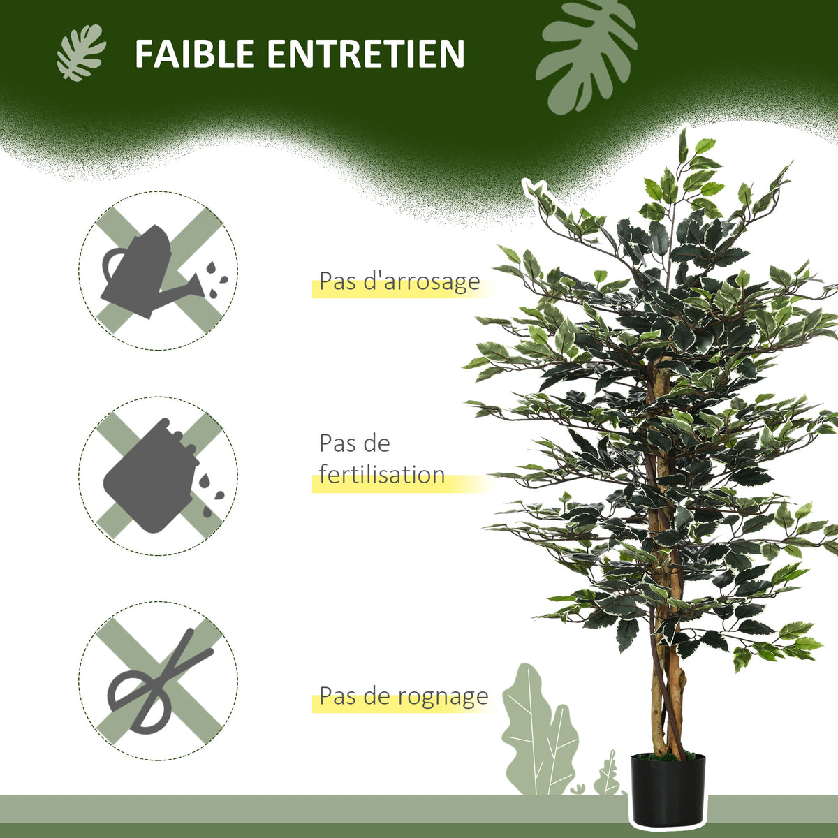 Plante artificielle ficus tronc branches liane lichen feuilles grand réalisme pot inclus hauteur 1,3 m
