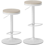 Lot de 2 tabourets de bar, chaises de bar pivotantes avec assise en hévéa, hauteur réglable et repose-pieds, blanc