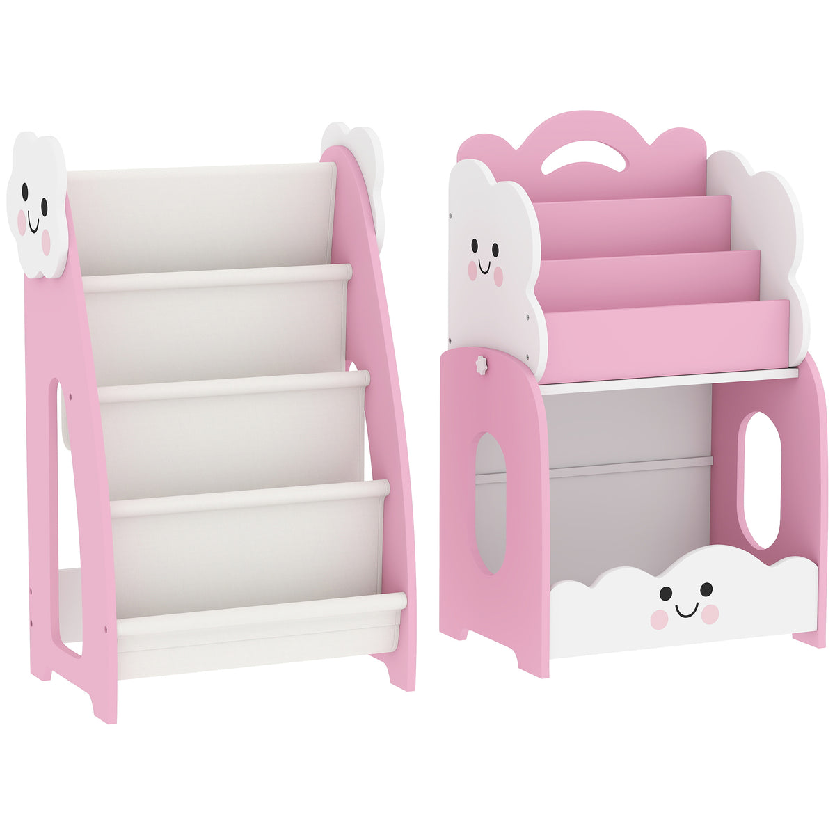 Meuble rangement enfant 3 à 8 ans, rangement jouets enfant modulaire avec porte-magazines à 4 étagères, rose