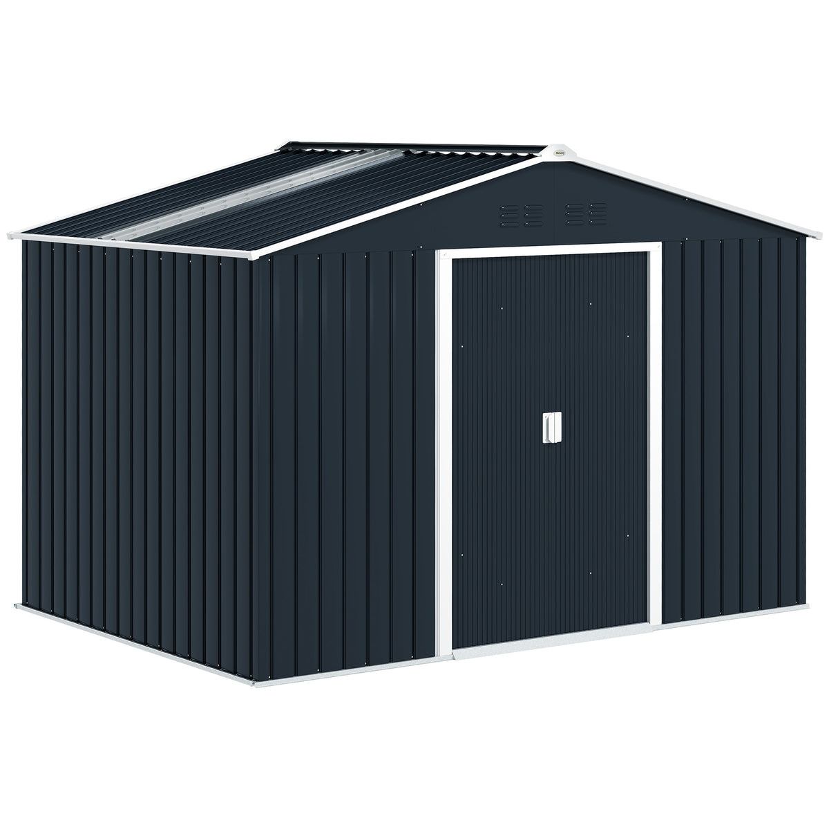 Abri de jardin 5,4 m² 2,77 x 1,95 x 1,92 m kit de fondation incluse porte coulissante ventilations tôle acier gris foncé