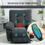 Fauteuil de massage fauteuil relax avec vibration chauffage, inclination manuelle, télécommande inclus, gris